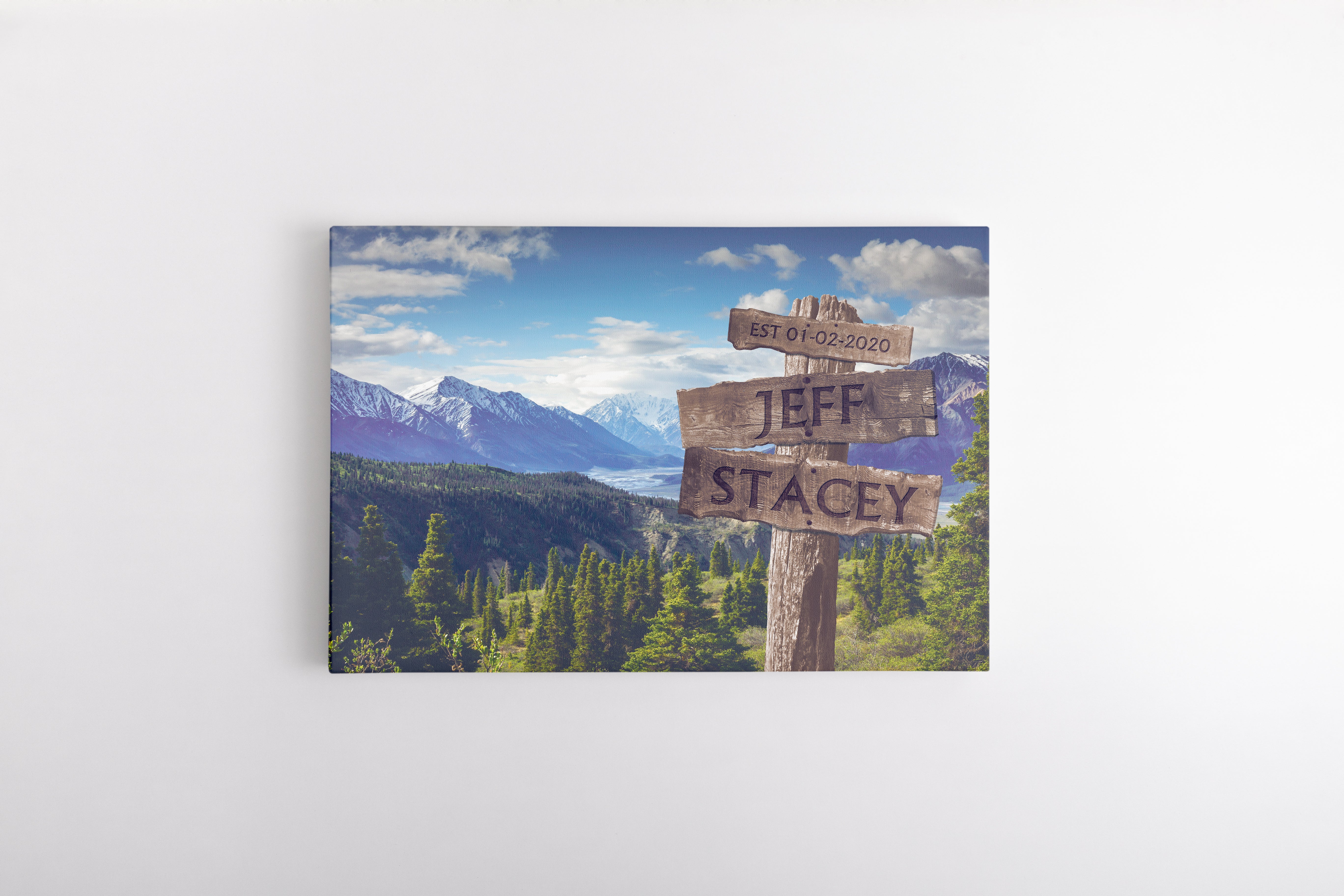 Personalized Canvas Mountain View with Couples Name and Est. Date - Canvas Art Wall Decor - TheDecorCollection