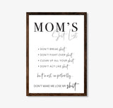 Mom's Shit List Sign - Wood Framed Wall Decor Sign - TheDecorCollection